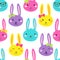 Cute bright Easter seamless pattern design with funny cartoon characters of bunnies