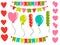 Cute bright elements set with balloons, garlands, hearts
