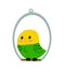 Cute bright parrot sits on swing. Charming pet. Budgerigar. Vector illustration. Flat design element on white background