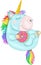 Cute bright sleeping rainbow unicorn creature with donut template. Colorful cartoon vector illustration