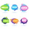 Cute And Bright Speech Bubbles With Emotional Words Best, Wow, Hello, Super