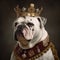 Cute British Bulldog sitting and wearing a Crown