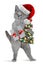 Cute british shorthair kitten standing upright with santa claus