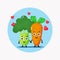 Cute broccoli and carrot holding hands