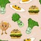 cute broken egg and vegetables seamless pattern