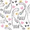 Cute brontosaurus and doodles seamless pattern
