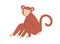 Cute brown baby monkey sitting and smiling. Childish funny animal character with friendly face and curved tail. Colored