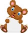 Cute brown bear cartoon holding blank sign