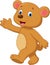 Cute brown bear cartoon waving hand