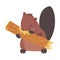 Cute Brown Beaver Gnawing Log, Rodent Wild Mammal Animal Cartoon Vector Illustration