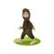 Cute brown bigfoot, yeti walking through deep forest