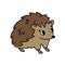 Cute brown cartoon hedgehog, doodle design. Vector outline isolated hand drawn animal illustration on white background