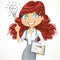Cute brown curly hair girl with a electronic tablet idea inspiration