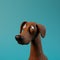 Cute brown dog isolated on blue background. Funny cartoon character. Play dough. Clay plasticine style