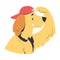 Cute Brown Dog Pet Wear Red Cap Look Ahead Vector Illustration