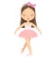 Cute Brown Hair Ballerina Girl With Eyes Closed Dancing. Little Caucasian Girl in Pink Tutu Dress and Pointe. Vector