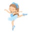 Cute Brown Hair Ballerina Girl. Little Caucasian Girl in Blue Tutu Dress and Pointe Dances.