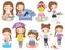 Cute Brown Hair Girl Living Vector Set