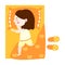 Cute brown-haired little girl lovely sleeping in orange bed top view. Vector illustration in flat cartoon style.