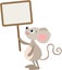 Cute brown mouse holding a blank signboard