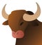 Cute brown ox portrait isolated over white background, Vector Illustration