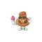 Cute brown pilgrim hat in with ice cream mascot.