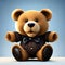 Cute brown Teddy Bear with gray bow and brown T-shirt