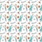 Cute brown, turquoise mannequin, scissors, buttons on a white background. Textural seamless square pattern. Print for fabrics, car
