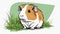 A cute brown and white hamster sitting in the grass