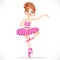 Cute brunette ballerina girl dancing in pink dress