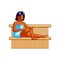 Cute brunette girl sit in hot wood sauna