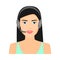 Cute brunette long hair woman with headphones, call center