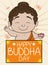 Cute Buddha Holding a Lotus and Greeting Banner for Vesak, Vector Illustration