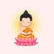 Cute Buddha meditating on the lotus.Happy vesak day or buddha purnima