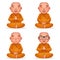 Cute buddhist sitting monk traditional asian buddhism culture meditation religion cartoon 3d realistic character set