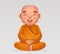 Cute buddhist sitting monk traditional asian buddhism meditation culture religion cartoon 3d realistic character design