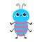 Cute bug beetle. Insect animal. Cartoon kawaii smiling baby character. Blue and pink stripes. Education cards for kids. Isolated.