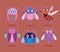 Cute bugs insects animal in cartoon style icons set