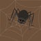 Cute bugs. Spider on web. Scary black insect. Cobweb intertwined thread. Horror and tarantula phobia. Halloween card