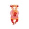 Cute bull baby girl with a red chinese envelopes with money. Symbol of the new year 2021. Ox holding in the paws hongbao