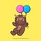 Cute bull flying with two balloons. Animal cartoon concept isolated. Can used for t-shirt, greeting card, invitation card or