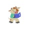Cute bull, ox or bison reading an alphabet book. Back to school. 2021 chinese year of bull symbol. Cartoon hand drawn style.