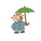 Cute bull, ox or bison taking an umbrella. 2021 chinese year of bull symbol. Cartoon hand drawn style.