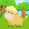 A cute bull stands on a green meadow. Illustration in children\\\'s cartoon style.