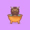 Cute bull taking a bath in the bathtub. Animal cartoon concept isolated. Can used for t-shirt, greeting card, invitation card or