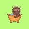 Cute bull taking a bath in the bathtub. Animal cartoon concept isolated. Can used for t-shirt, greeting card, invitation card or