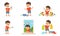 Cute Bully Boy Collection, Hoodlum Cheerful Little Kid, Bad Child Behavior Vector Illustration on White Background