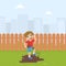 Cute Bully Boy Jumping in Dirt, Bad Behavior Vector Illustration