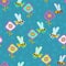 Cute Bumble Bee And Flower Repeat Pattern in Neon Multicolor