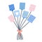 Cute bunch hand drawn square balloons with bow. Pink and blue with star, lines and dots element.